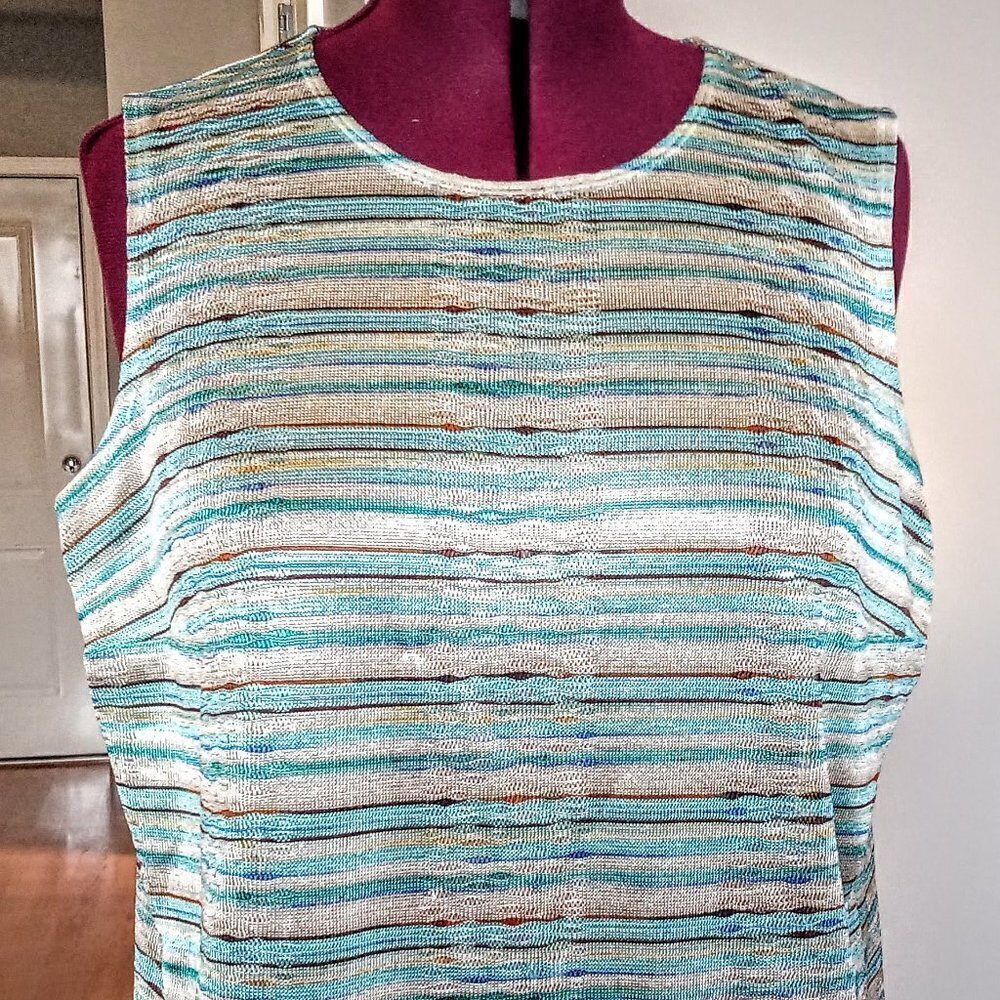 Laura Ashley Blue/Green Stripe Knit Sleeveless Tee